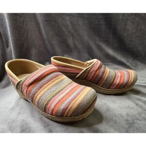 Dansko Vegan Jute Rainbow Clogs Espadrille Striped Round Toe Block Heel Sz 8.5